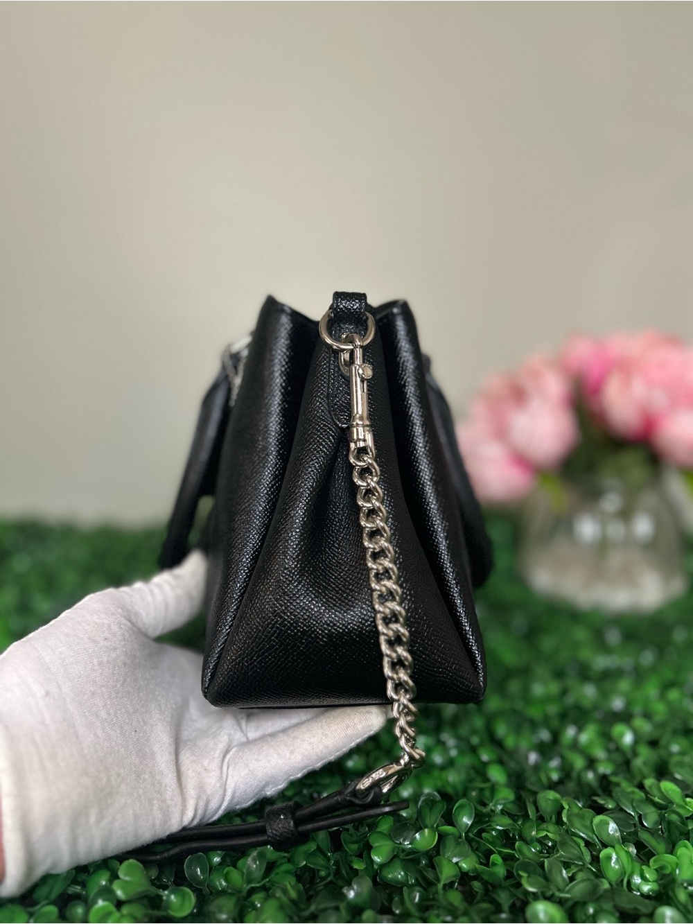 Coach Black Leather Satchel Carryall Crossbody Bag w/Original Chain and Tag - Picture 4 of 15